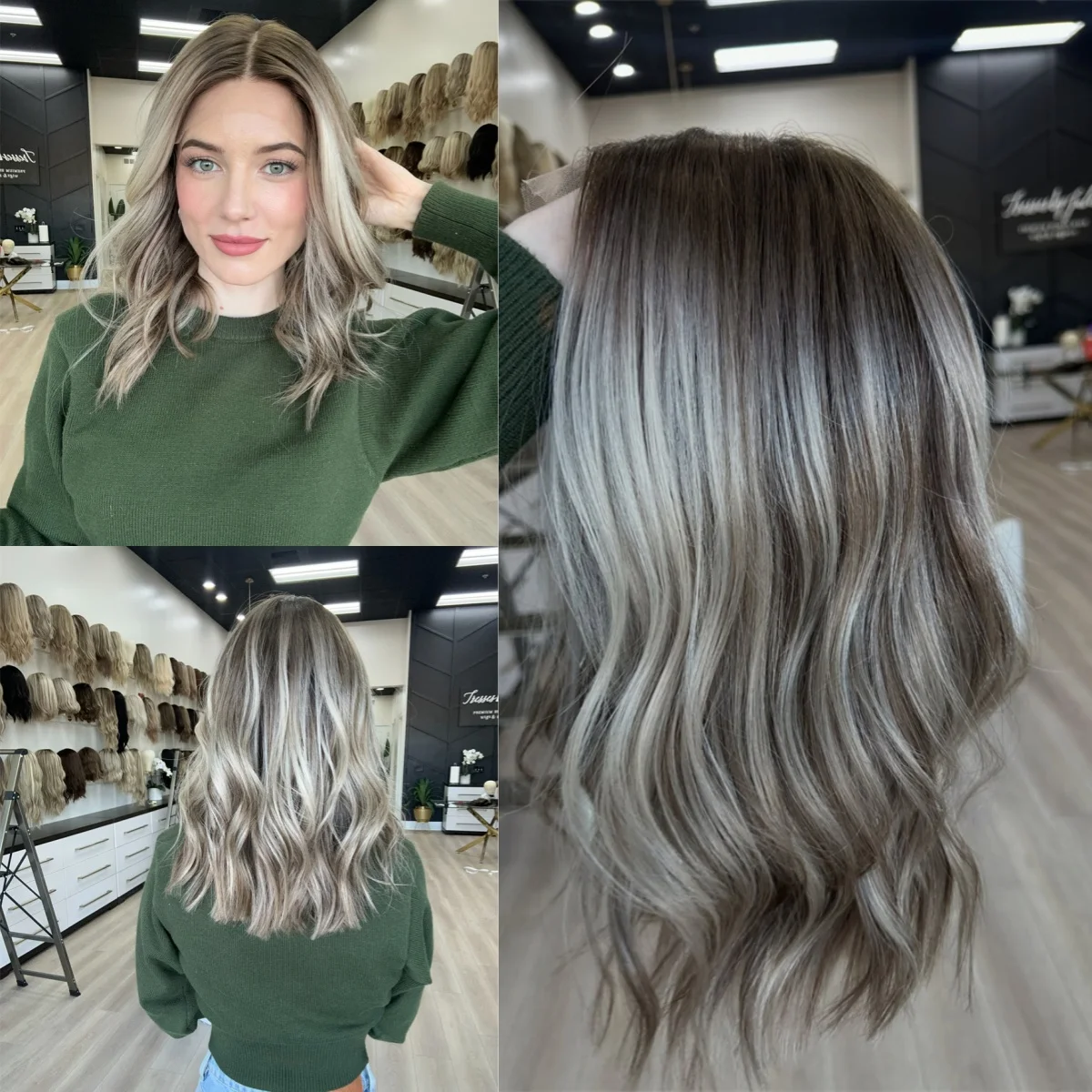 

Синтетический парик без клея, омбре, пепельно-серый с коричневым балаяжем, с кружевной передней частью, короткий волнистый боб, с эффектом смешивания с натуральными волосами, в стиле Beach Vibes