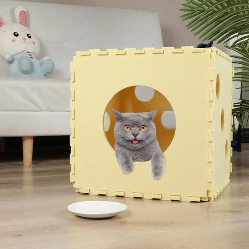 

Felt Cat Cave Cat Bed Cave Soft Spliced Nest Foldable Indoor Cat Cube Washable Cat Hideaway Cat Houses & Condos For All Cats And