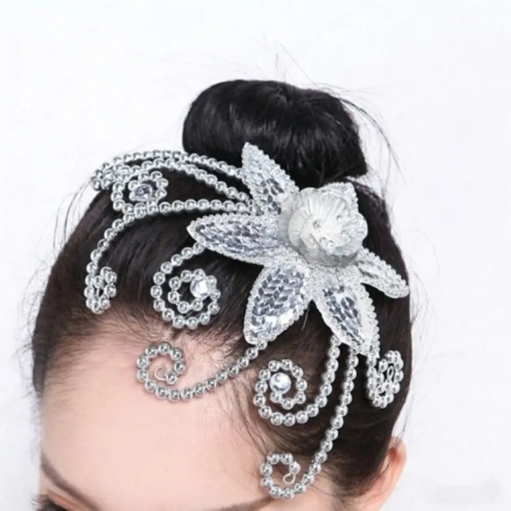 Crystal Flowers Dance Headdress Chinese Style Classical Design Performance Headpiece Dance Head Flower