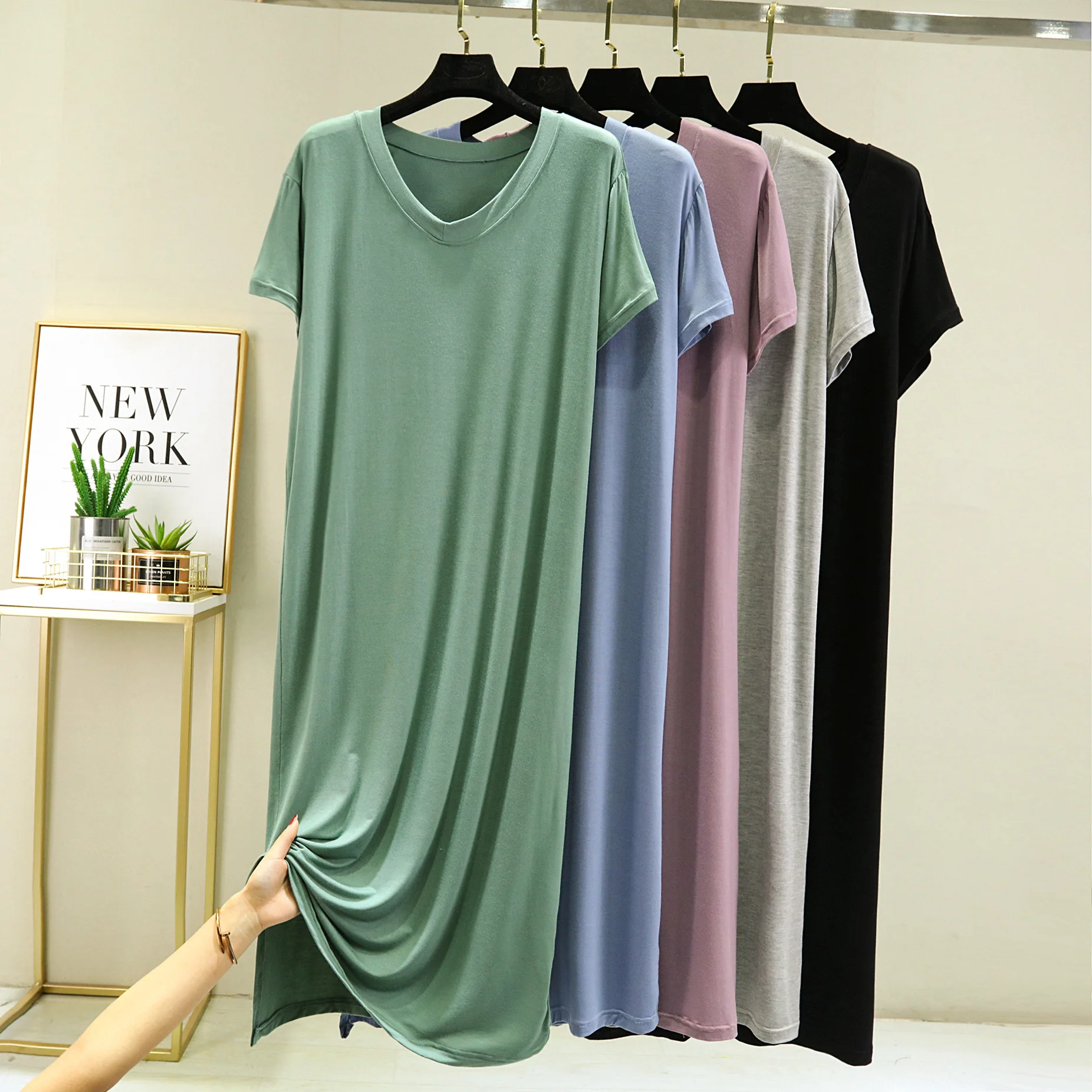 

V-neck Nightgowns Summer Pajamas Dress Plus Size Homewear Loose Night Dress Women Nightwear Nightdress Short Sleeve Sleepwear