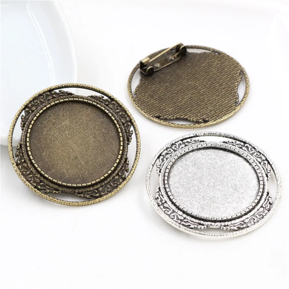 

5pcs 30mm Inner Size Antique Silver Plated and Bronze Brooch Pin Classic Style Cabochon Base Setting