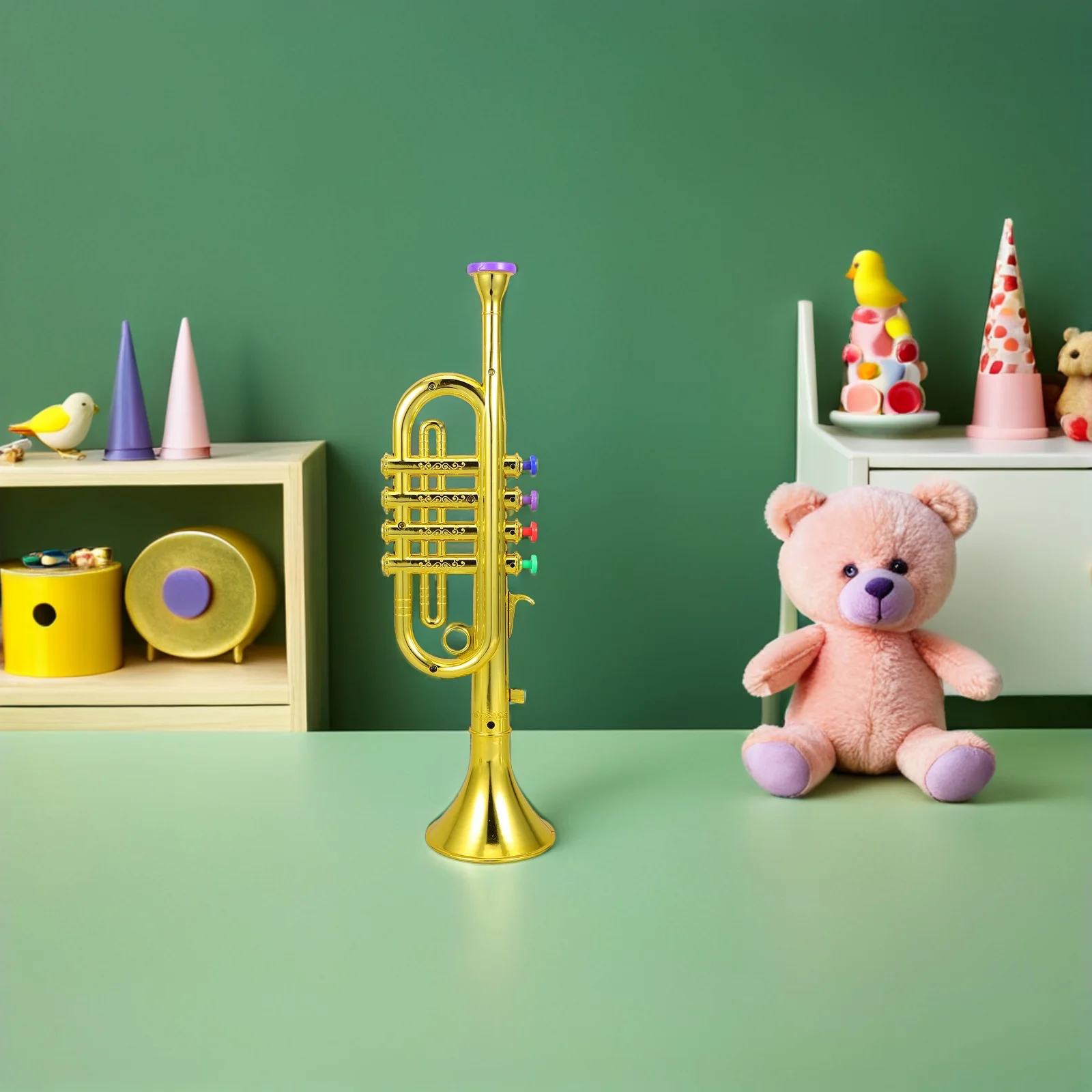 플라스틱 어린이 트럼펫 메탈릭 골드 파티 축하 의상 드레스업 뮤지컬 선물 생일 용품 유아 및 청소년용