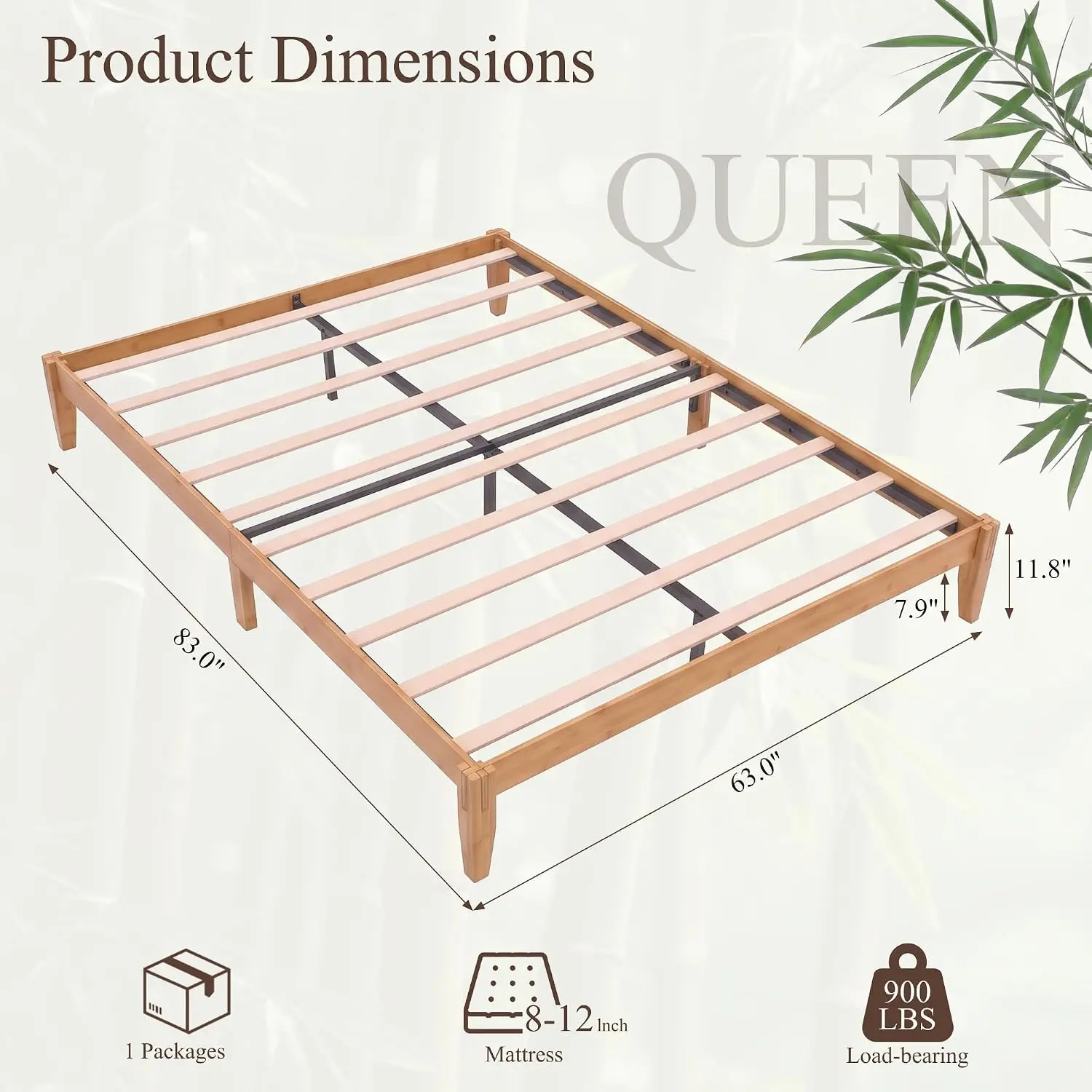 Bamboo Wood Platform Bed Frame Japanese Style Natural Queen, Customized