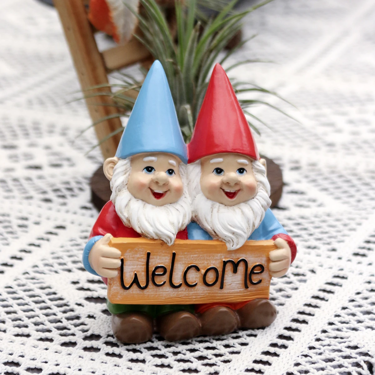 1 couple dwarf sign welcome, creative home desktop decoration ornament, bonsai statue