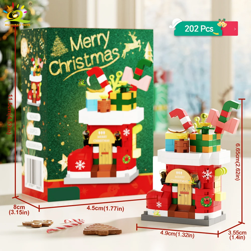 Huiqibao Moc Kerst Kerstman Huis Bouwstenen Stad Sneeuw Man Snoep Thuis Kerstboom Baksteen Set Speelgoed Voor Kinderen Kids Gift
