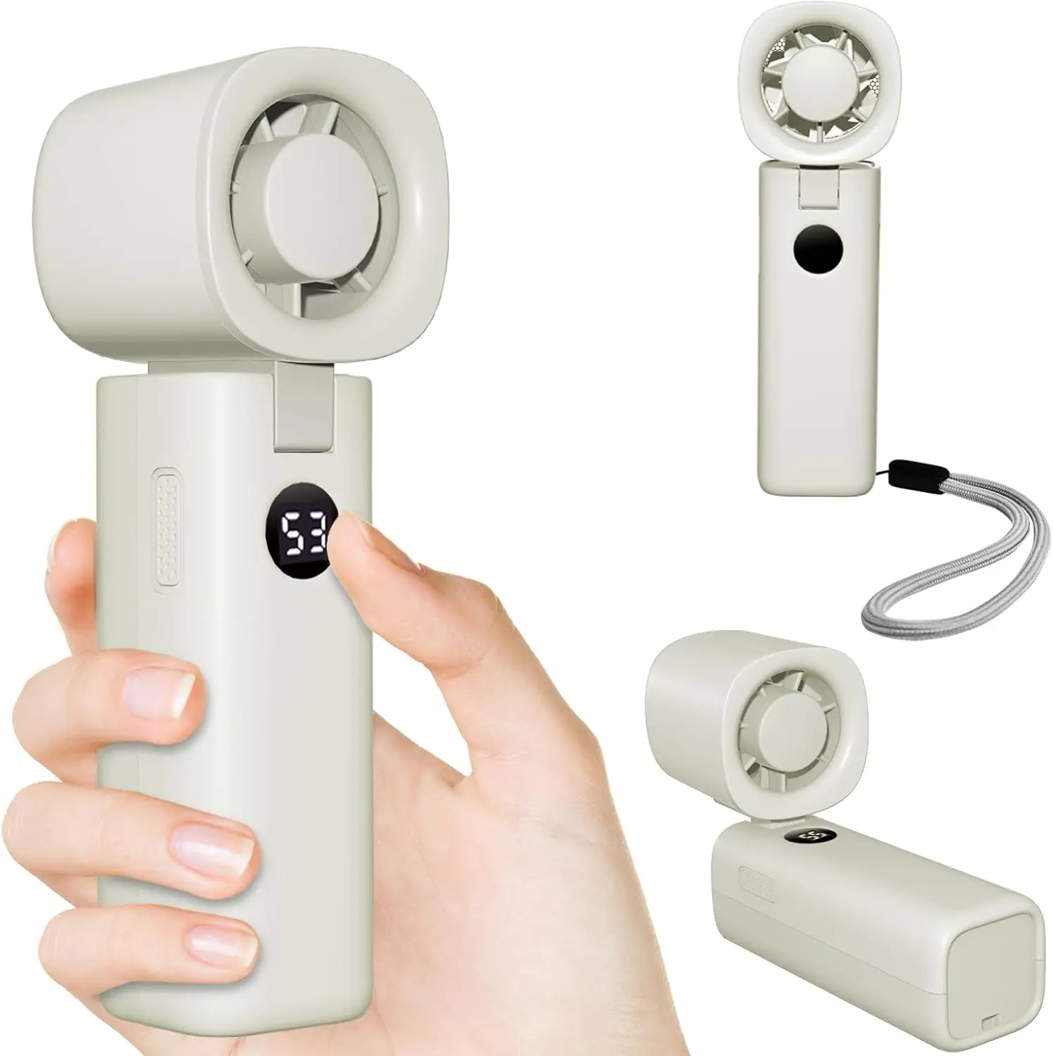 

2026 New Upgrade Handheld Portable Turbo Fan, [20000RPM 5 Gear Cooling], 4000mAh USB Rechargeable Battery, Adjustable Digital Di