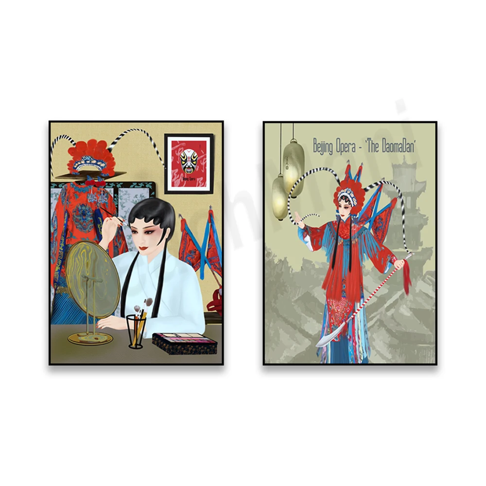 Peking Opera Prints, Female Portraits, Peking Opera Actors Art, Oriental Wall Art Prints Canvas Painting Prints, Home Decor