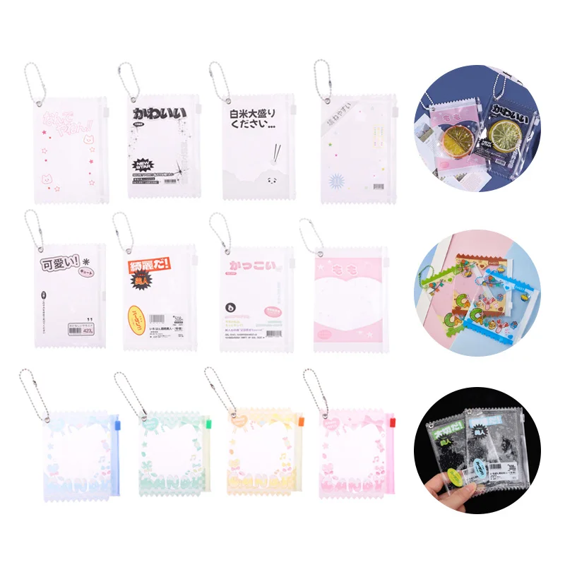 1Pc Transparent Candy Bag Kpop Card Sleeve w/ Zipper PVC Photocard Holder Prop Badge Cards Film Game Card Protector Storage Bags