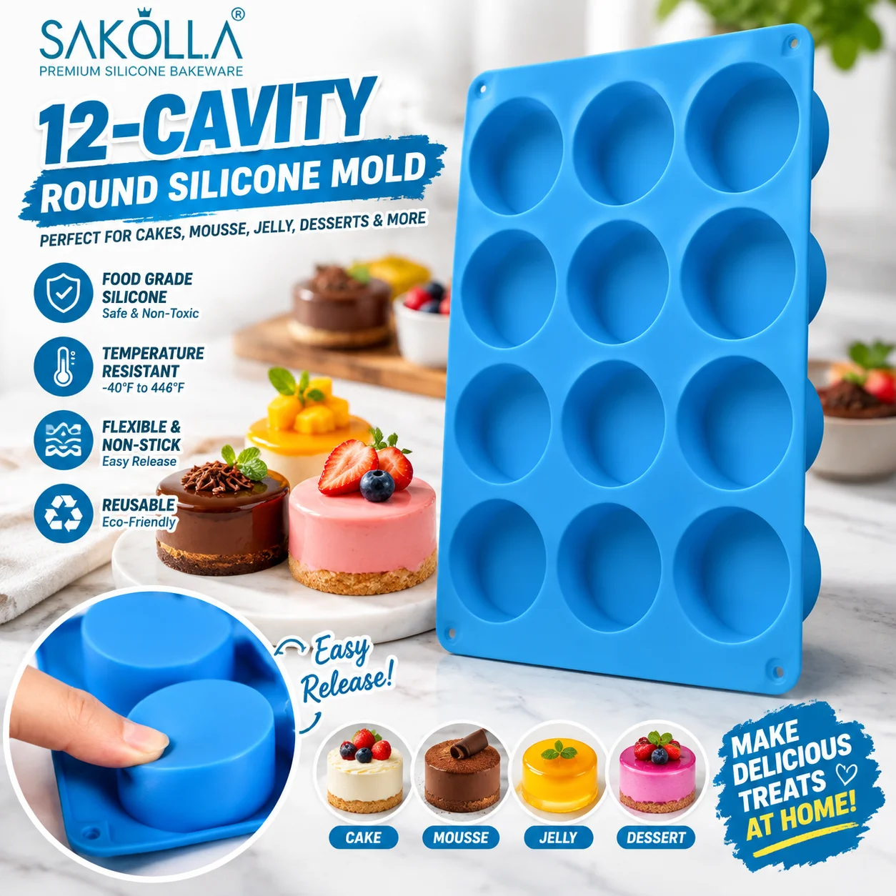 12 Cavity Silicone Round Cylinder Mold Reusable Cake Cookie Baking Mold For Chocolate Candle Soap DIY Kitchen Gift
