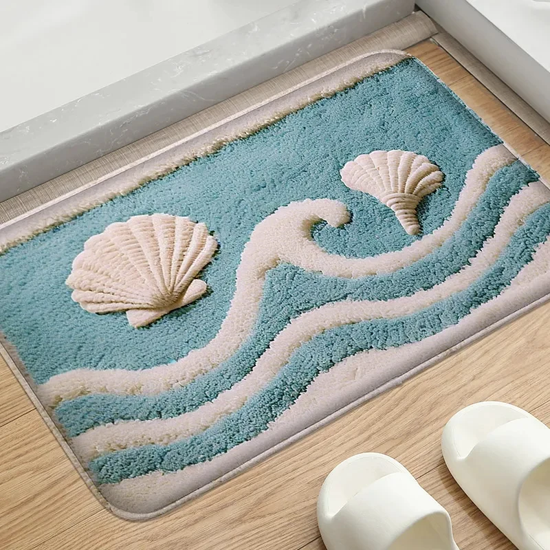 VIKAMA Kawaii Ocean Dolphin Print Doormat, Thick Soft Non-slip Quick Dry Bath Rug, Washable Mat For Bathroom Entryway