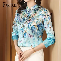 FANIECES S-4XL Plus Size Blusas Para Mujer Blue Print Shirts For Women Summer Autumn Tops Female Casual Long Sleeve Blouse