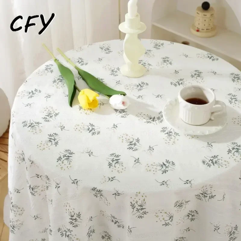 

Cotton Linen Little Daisy Skirt Edge Round Tablecloth Ruffled Coffee Table Cover Table Clothes for Dining Table