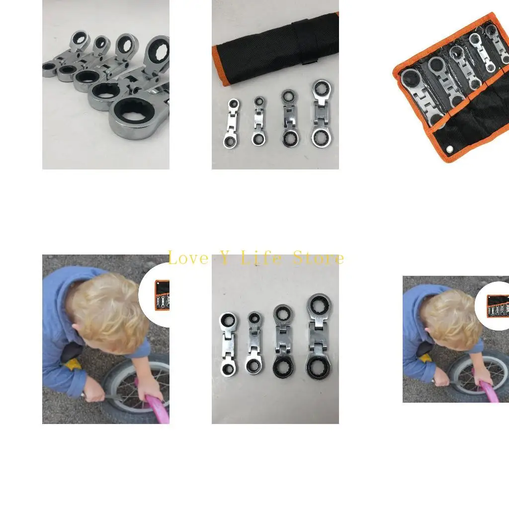 

L74C 5Pcs Ergonomic Handle Flexible Head Ratchet Wrench Set Steel Combination Spanner Wrench Hardware Repair Hand Tool
