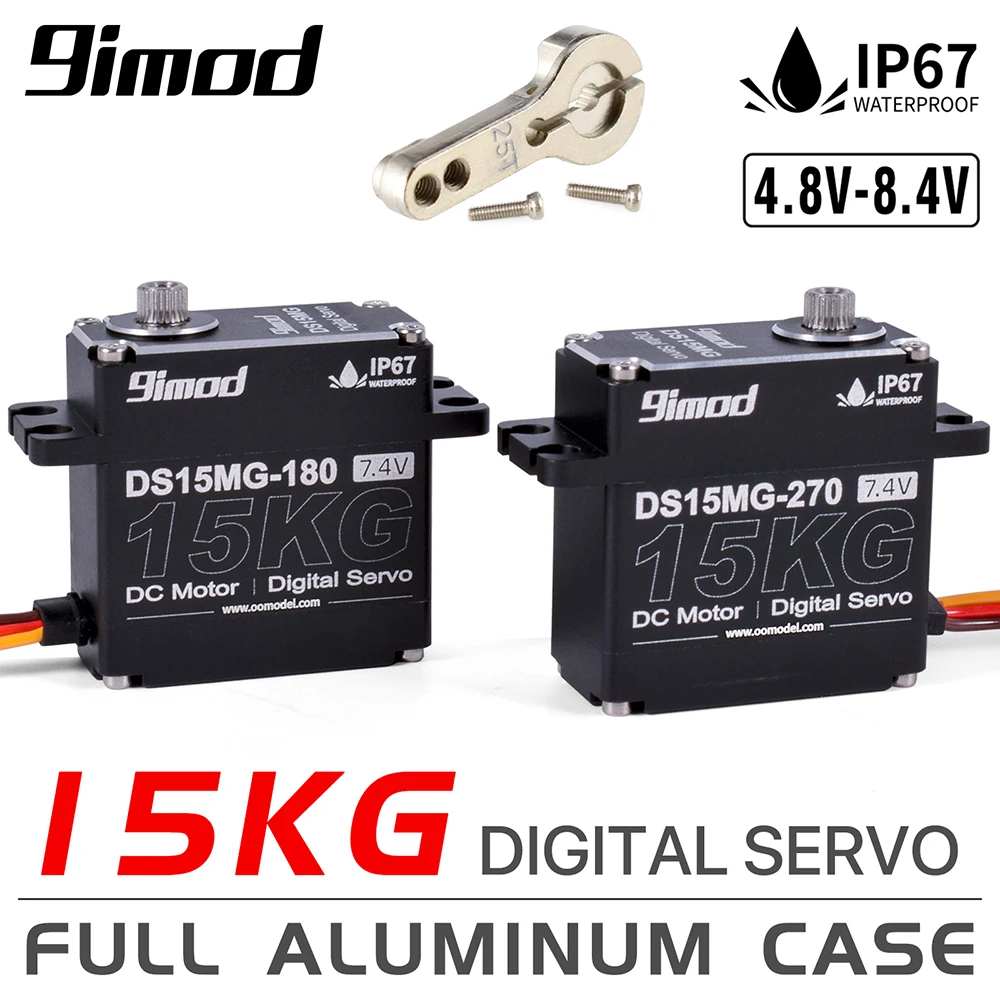 9imod DS15MG 15kg Waterproof Servo 180°/270° Full Aluminum Case Metal Gear High Torque for 1/8 1/10 RC Car/Robot/Boat DIY