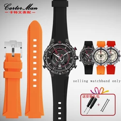 Raised silicone bracelet suitable for TIMEX men's tidal compass T2N721 T2N720 series resin watch strap 24 * 16mm wristband belt