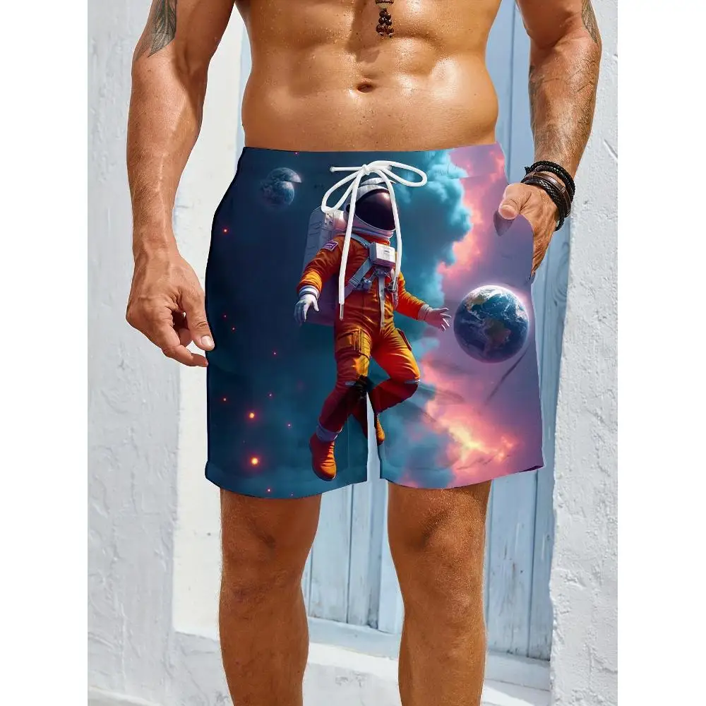 

1pcs Men's Short swim trunks2026 Summer 3D Printed Short sleeve Breathable running Polyester Men's pants Quick drying