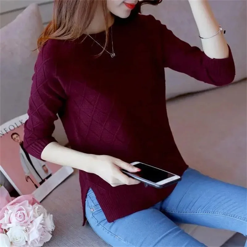 Suéteres básicos de cuello alto de punto para mujer, Jersey cálido de manga larga, Tops de otoño e invierno