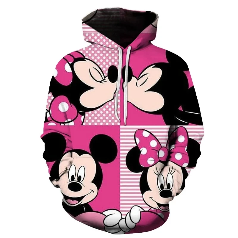 Disney-Moletons masculinos e femininos Minnie Mickey Mouse, streetwear casual de hip-hop, moletons de mangas compridas, tops men