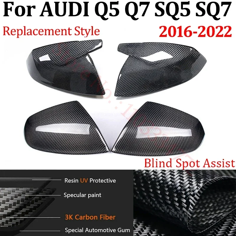 

Real Carbon Fiber Car Side Rearview Mirror Cover For AUDI Q5 SQ5 Q7 SQ7 2016-2022 Side Mirror Shells Frame Replacement Case