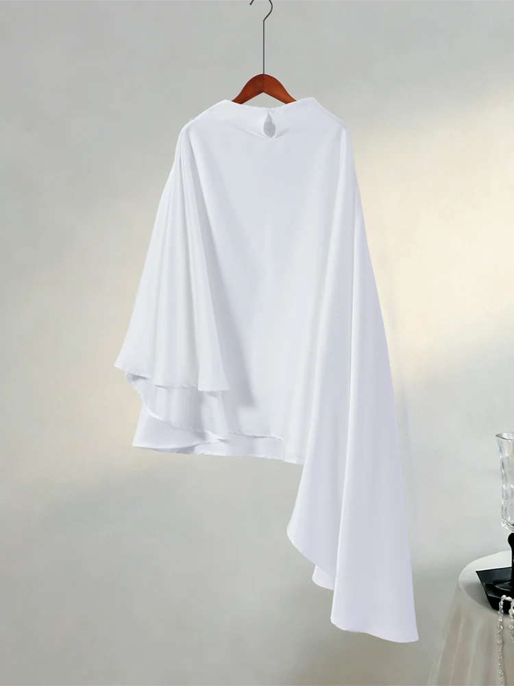 O-Ausschnitt Asymmetrisches Top Hosenanzüge Damen Streetwear Cape-Ärmel Übergroße Oberteile Elastische Taille Weite Hosen Schicke Damen-Outfits – Detail 3