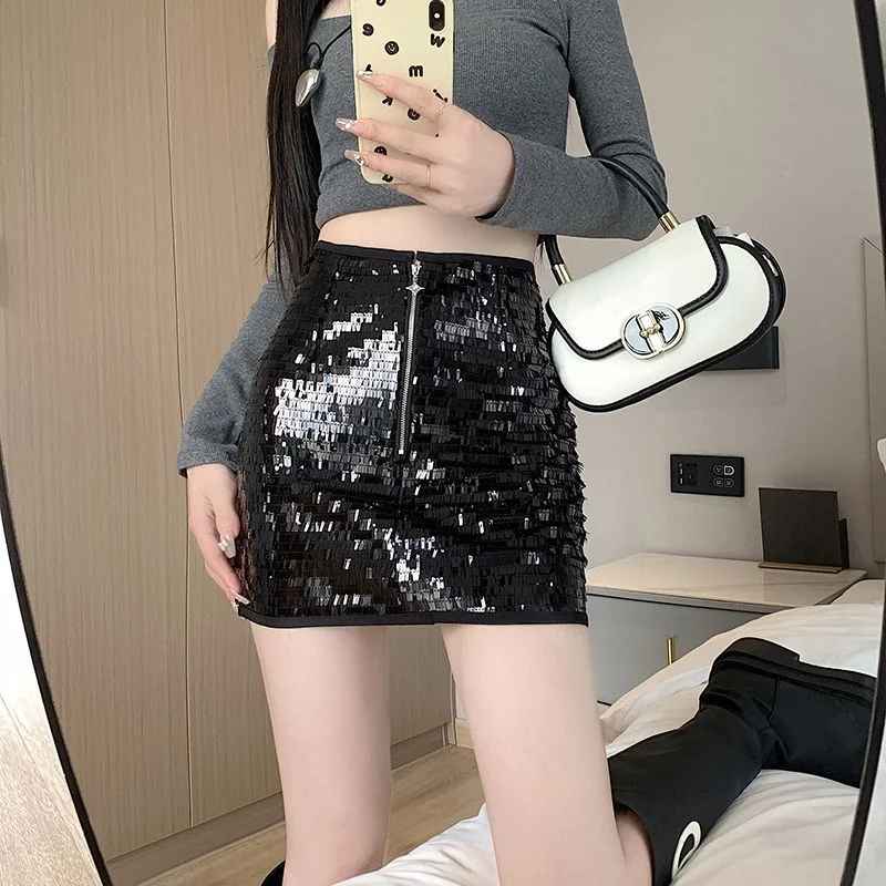 2025 핫걸 영화 반짝이는 하이웨이스트 패셔너블 섹시한 기품 있는 슬림 디자인 짧은 치마