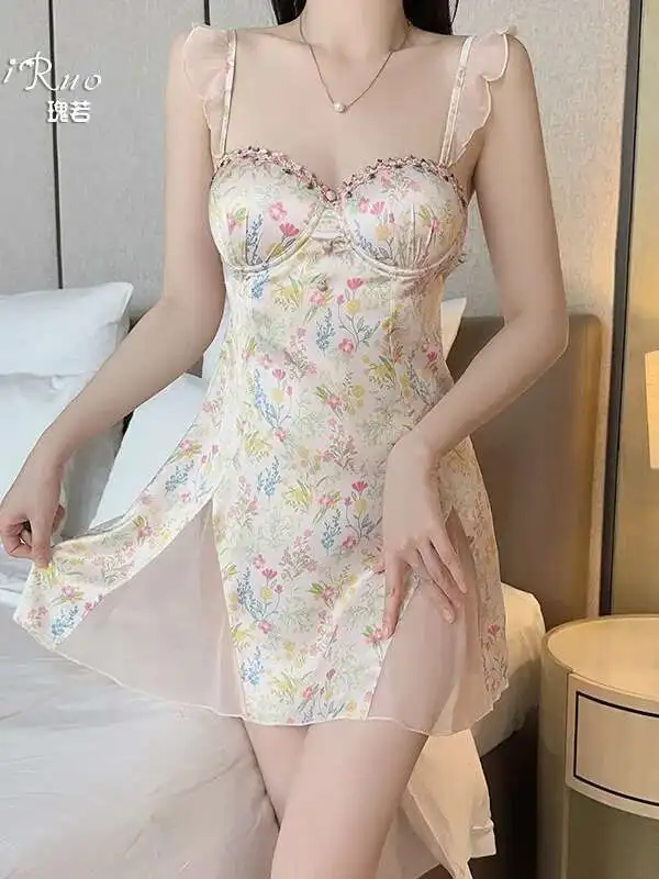 Vestido Sexy con bordado de flores y ventilación, vestido sin mangas con tirantes en V profundo y espalda descubierta, vestido de estilo informal de puro deseo, encantador y dulce 5FT4