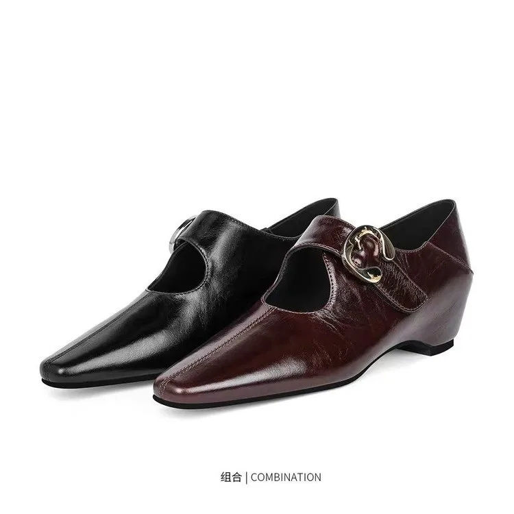 Autumn New Retro French-Style Mary Jane Shoes with Single Buckle,Comfortable and Versatile,Elegant Mid-Heel Work Shoes for Women