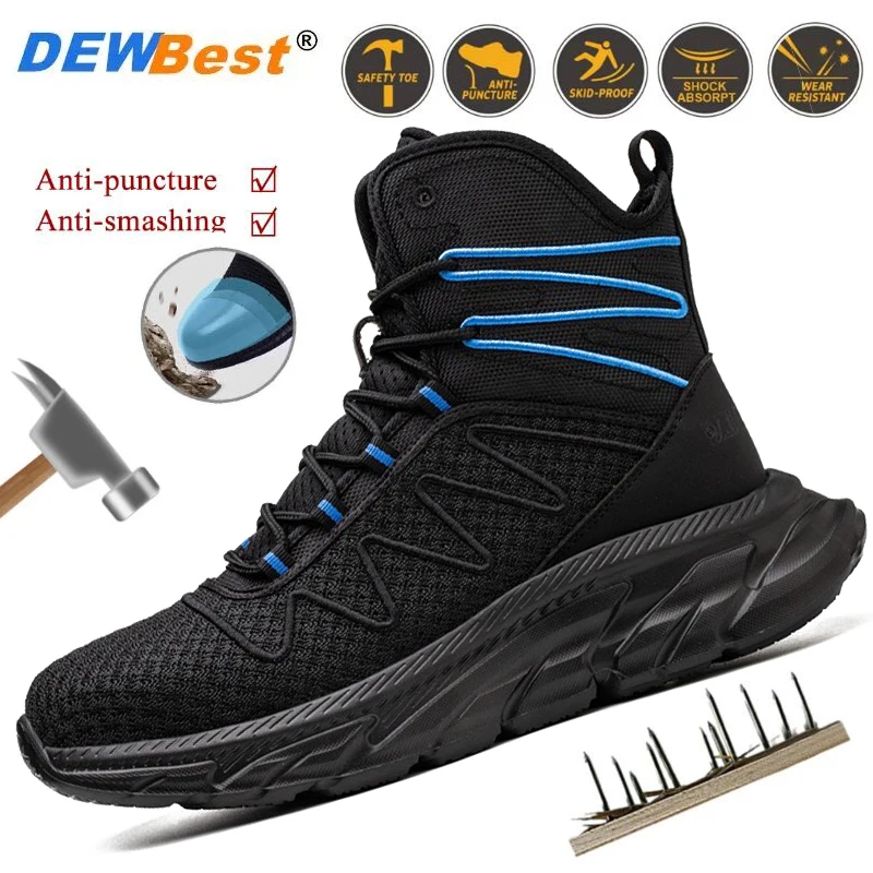 

High Top Men's Comfortable Work Shoes Smashproof Steel Toe Safety Shoes Indestructible Puncture Protection Work Safety Boots