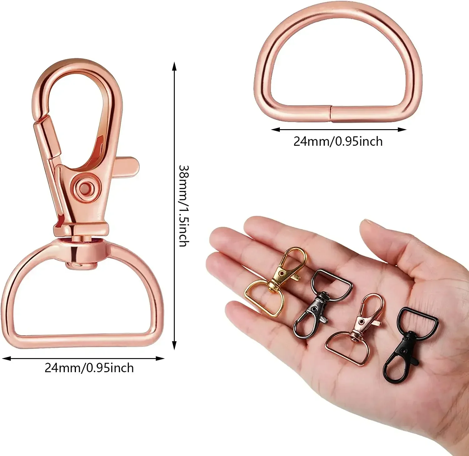 10/5Pcs Swivel Clasps With D Rings Lanyard Snap Hooks Keychain Clip Hook for Keychain Purse Hardware Sewing Craft Project