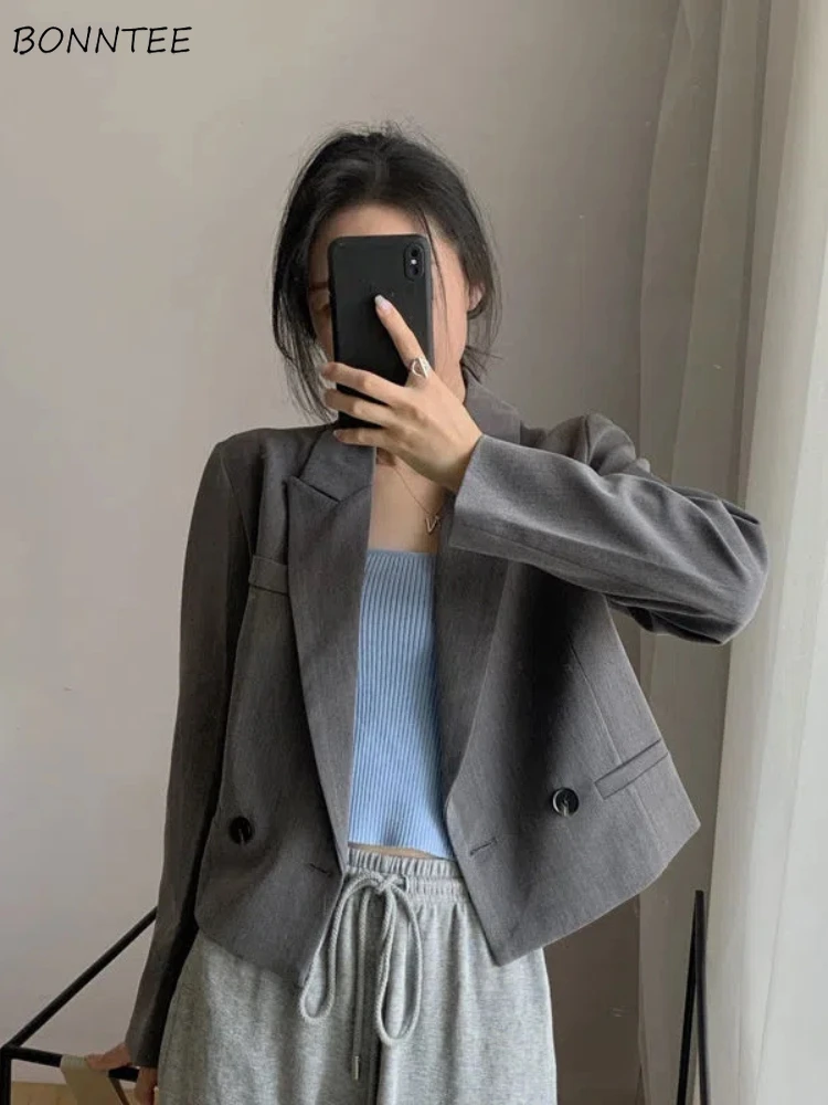 

Short Blazers Women Simple Office Lady Temper Smart Casual Elegant Spring Autumn Coat Preppy Outwear Korean Style Ins