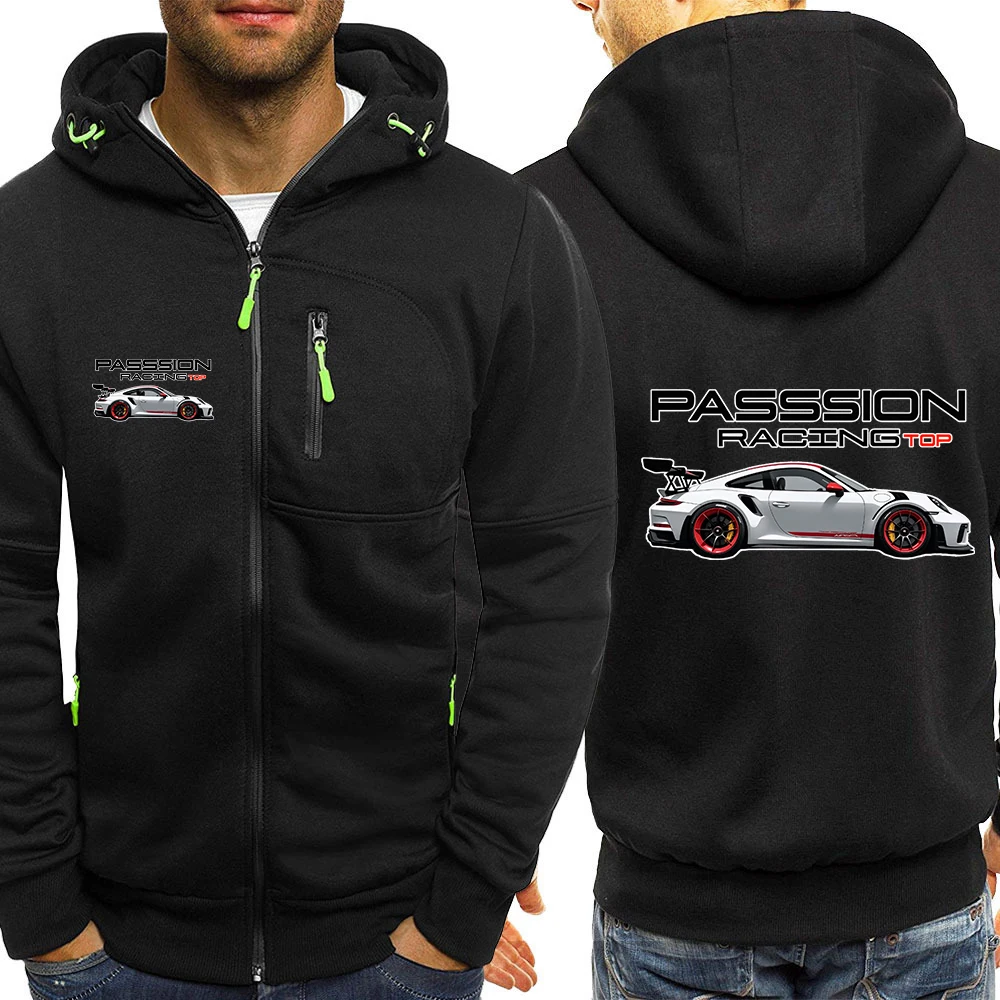 Top-level Racing Element Pattern Zipper Hoodies Autumn Men's New Long Sleeve Hooded Sweatshirt Fashion Casual Outfit Sportwear