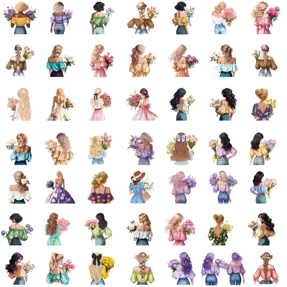 50/100 個クラシックフラワー女性ステッカーノートブックストリートウェアカフェかわいいデザインストリートウェアクリエイティブ美的グラフィティステッカー