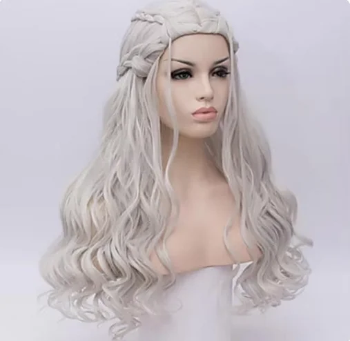 Synthetic Hair Daenerys Targaryen Wigs Silver Long Braided Costume Cosplay Queen Lolita Wig for Women