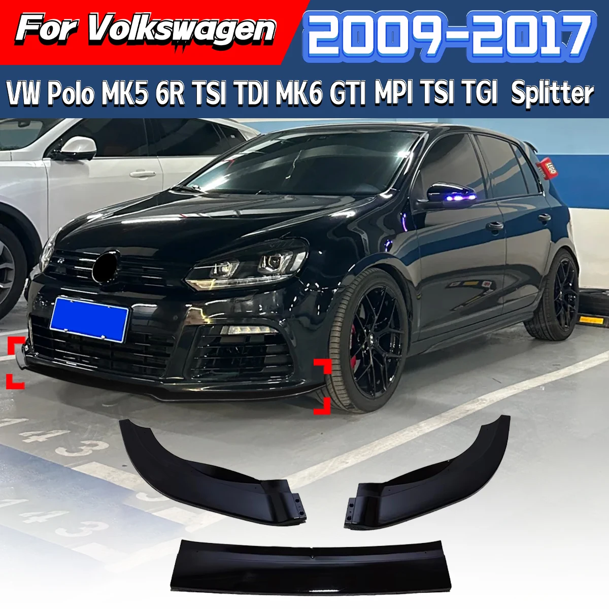 Для VW Polo MK5 6R TSI TDI Standard 2009 2010 2011 2012 2013 2014 2015 2016 2017 2018 2019 2020 2021 Комплект спойлера переднего бампера