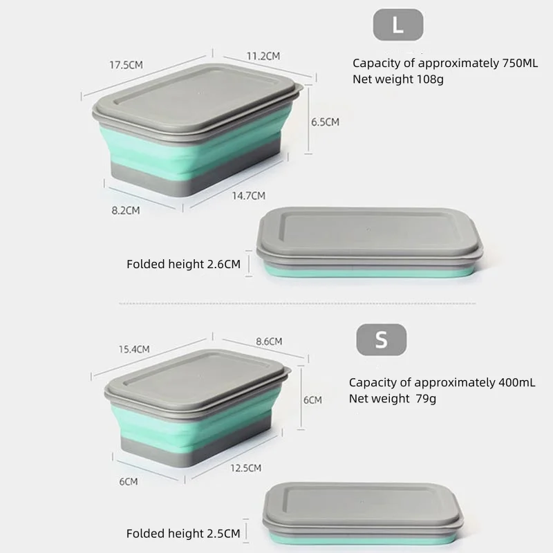2Pcs/Sets Silicone Lunch Box Foldable Picnic Bento Box Square Salad Bowl Multi-purpose Travel Foldable Food Storage Box With Lid