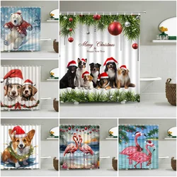 Christmas Shower Curtain, Winter Farm Farmhouse Animals Dinosaurs Flamingos Cats Dogs Cute Trucks Christmas Balls Bathroom Decor