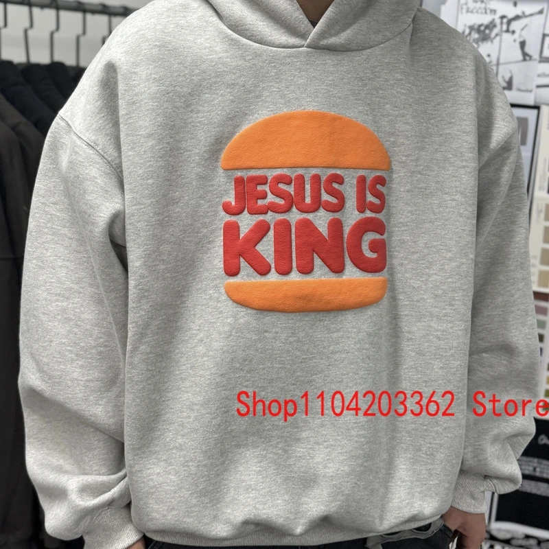 Hip Hop Streetwear KANYE WEST Hoodie Classic Foaming Letter Print Pullover Men Women Fall Winter JESUS IS KING Hoody Sweatshirt