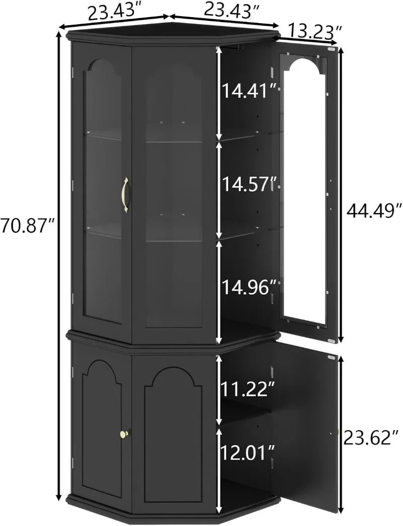 Gyfimoie Corner Bar Cabinet w/LED Lights, Tall Modern Wine Cabinet with Tempered Glass Door & Adjustable Shelves, Home Bar