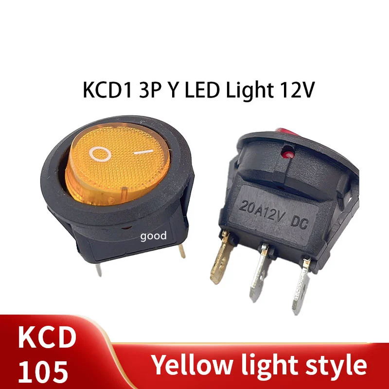 5PCS  KCD1 12V 220V LED illuminuted rocker switch 20A 12V push button switch Car button lights ON/OFF Round light Switch