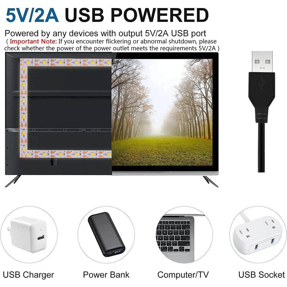 1-5M 5V taśma taśma Led z USB 2835 60LED/M oświetlenie szafki ciepłe białe/białe do dekoracji pokoju podświetlenie TV lampka nocna