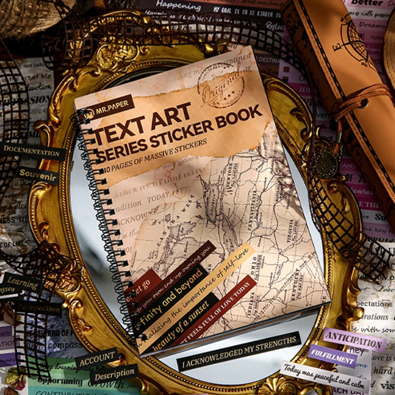Mr Paper 40pcs/bag Text Art Series Sticker Book Ins Retro Style DIY Handbook Calendar Diary Mug Laptop Phone Case Envelope