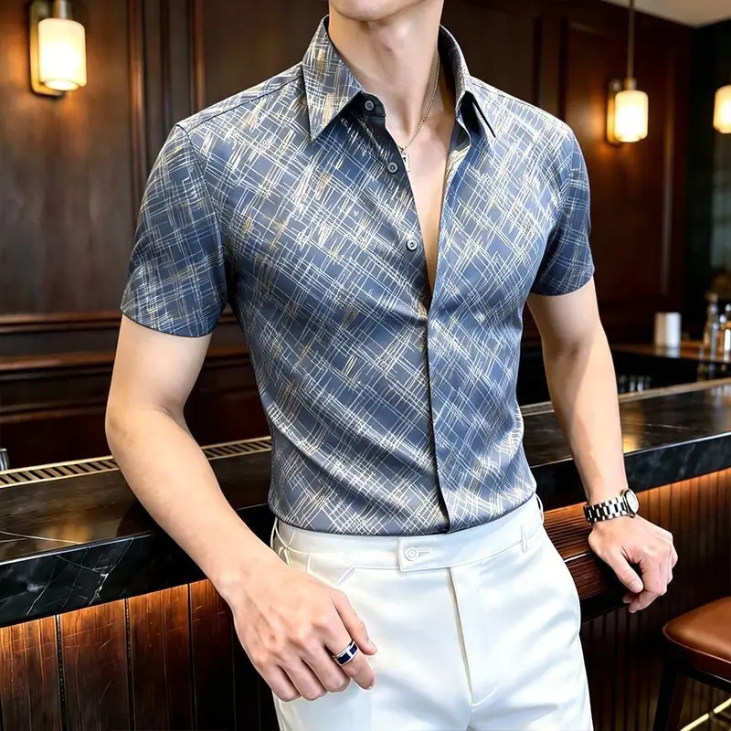 2026 New Ice Silk Floral Print Short Sleeve Men's Shirt Fashionable Urban Business Style Polyester Fabric Youth Casual Shirt