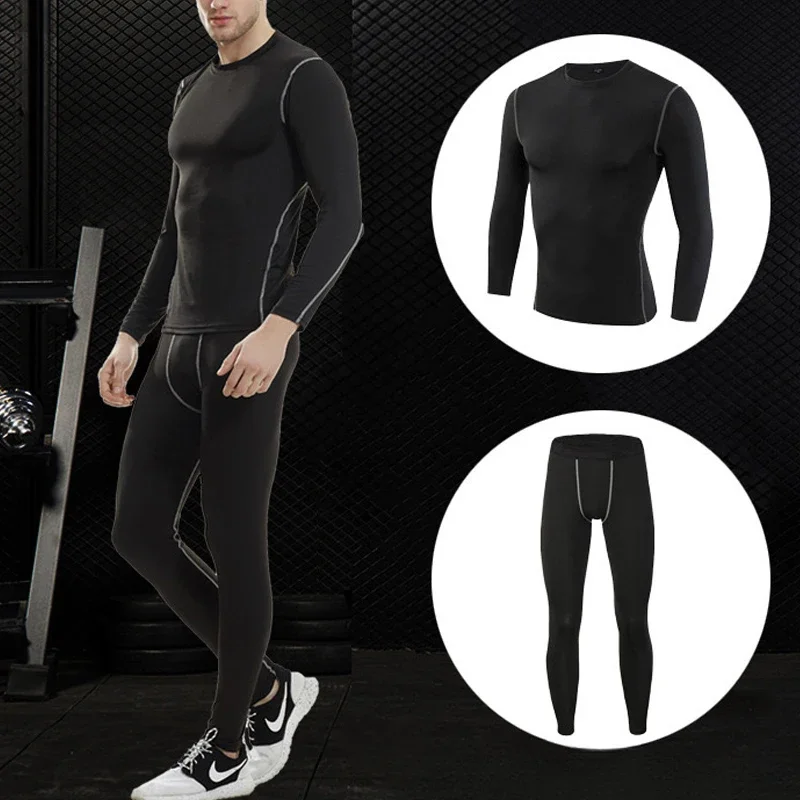 1pcs Men\'s Long-sleeved Thermal Underwear Male Tight Fitting Fast Dry Elastic Fitness Suit Set Man Autumn Winter Sprots Wear