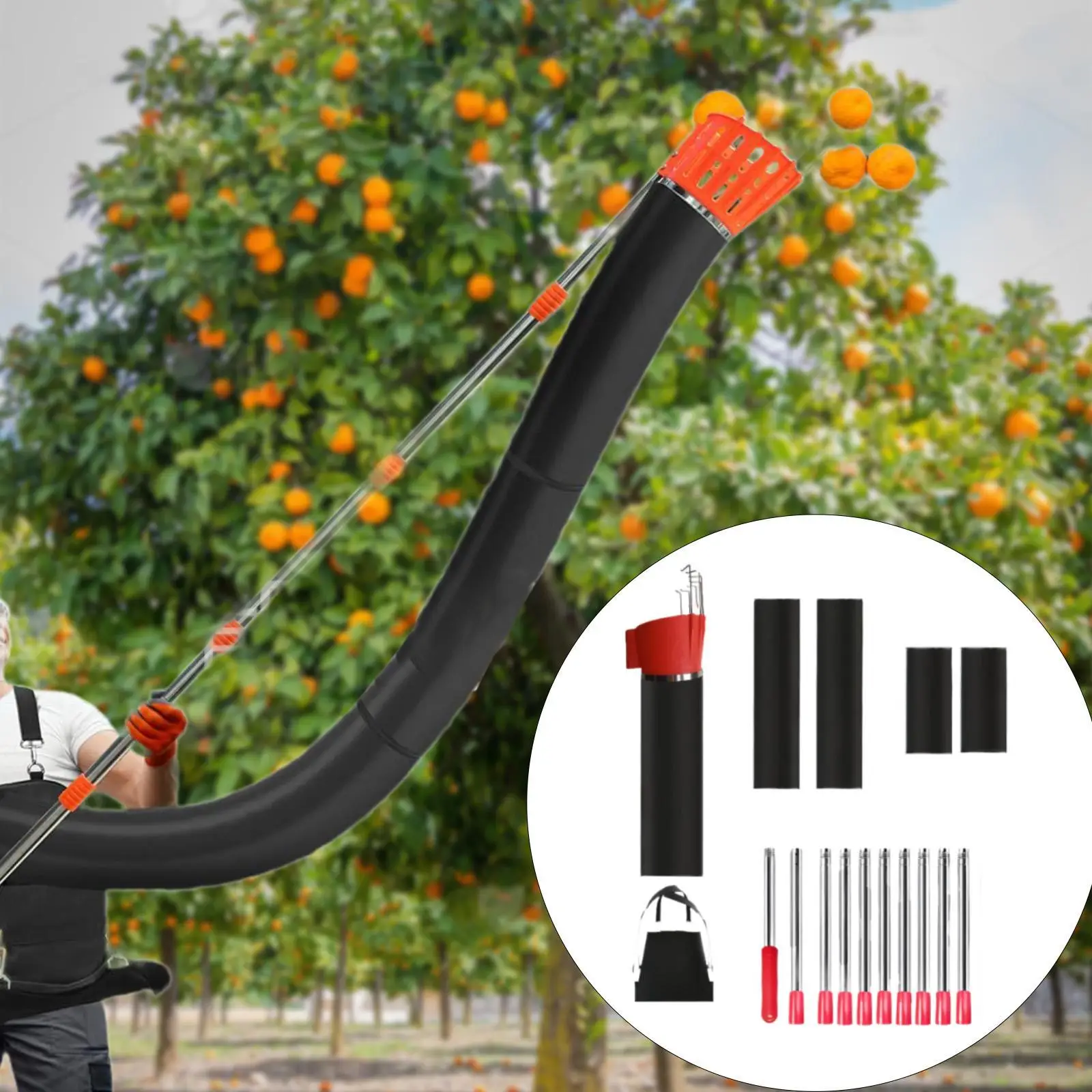 

13ft Fruit Picker Pole Fruit Grabber with Harvest Bag Lightweight Garden Hand Tools for Mangoes Continuous Harvesting Lemon