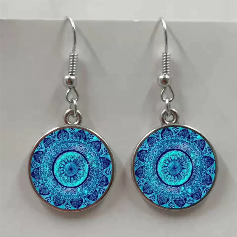 Fashion Glamour Mandala Art Picture Earrings Henna Crystal Earrings Yoga Om Symbol Zen Buddhist Glass Earrings Women Jewelry