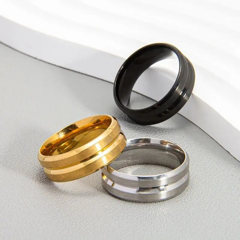 2025 Fashion 8MM Stainless Steel Ring Middle Groove Matte For Women & Men Jewelry Gift Birthday Present Anniversary Size 5-13