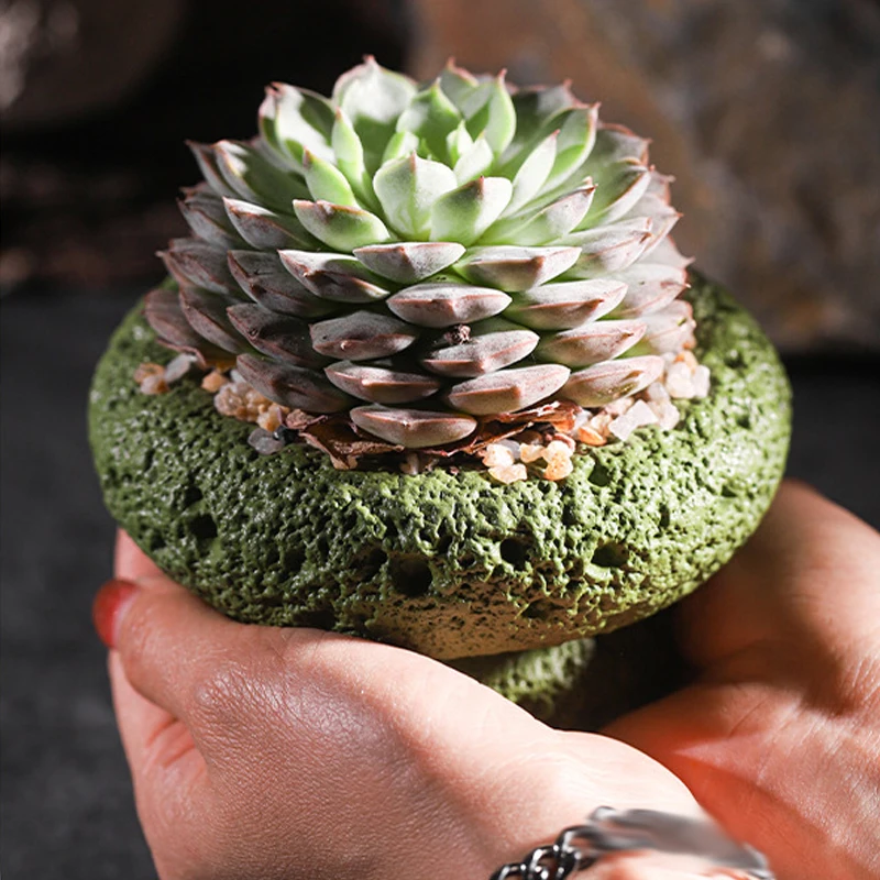 Cement Mini Flowerpot Imitation Volcanic Stone Candle Container Personality Textured Cactus Green Plant  Bonsai Flower Pot