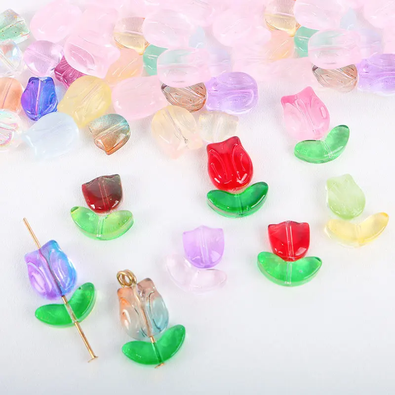 30pcs Colorful Glass   Flower Beads Crystal Glass Beads for Jewelry Making Hairpin Handmade DIY Bracelet Accessor