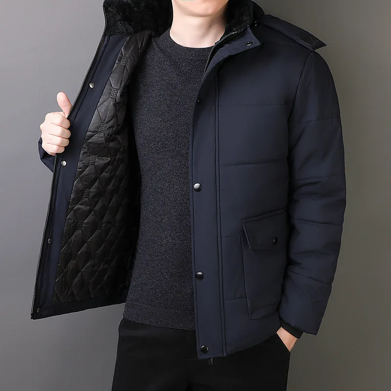 Men's Fleece-Lined Thickened Cold-Resistant Cotton-Padded Jacket Warm Outerwear for Middle-Aged And Elderly Comfortable Coat