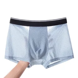 Ice Silk Underwear For Men Mesh Sexy Breathable Boxer Short Transparent Bugle Pouch Panties Male See Through Trunk Sexy Lingerie